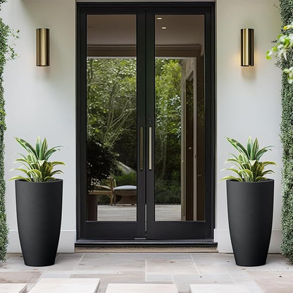 Kante 23.6" H Black Tall Planters (Set of 2), Large Outdoor Indoor Decorative Plant Pots with Drainage Hole and Rubber Plug, Modern Style for Home and Garden