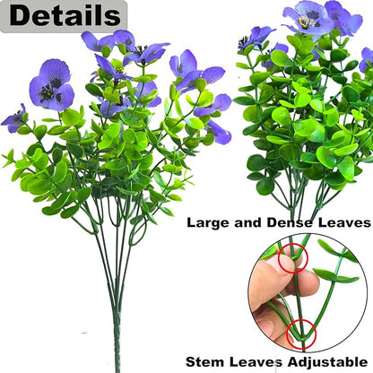 Artificial Flowers for Outdoors Fake Plants, 14 pcs Fake Flowers Artificial Plants Outdoor UV Resistant, Silk Faux Flowers Shrubs Greenery Plants for Porch Garden Patio Window Box Decor