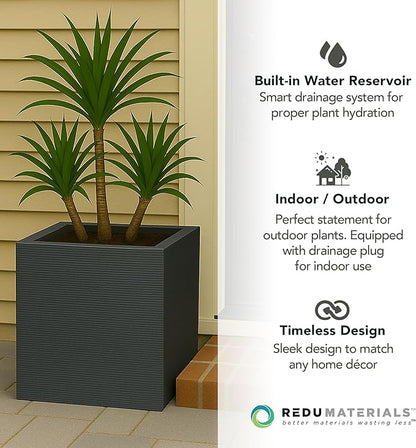 Tierra Verde Indoor & Outdoor Self-Watering Square Planter, Citadel Horizon, 13.5" x 14", Black - Planting Containers for Plants and Flowers - Gardening and Landscaping Accessories