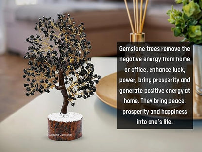 Black Tourmaline Natural Healing Premium Crystal Bonsai Feng Shui Fortune Money Tree of Life for Home Office Decor (Gift Box Ready,10-12 Inch)