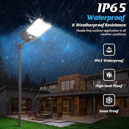Solar Street Lights Outdoor 5000W, 500000LM Waterproof Motion Sensor Solar Powered Flood Lights with Remote Control, 8500K Dusk to Dawn Commercial Area Lighting for Outside Parking Lot, 2-Pack