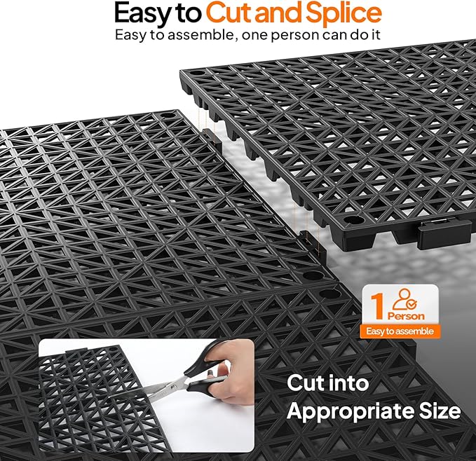 ROVSUN 40 PCS Interlocking Drainage Mat, 12’’x12’’ Drainage Tiles Interlocking,Soft PVC Floor Tiles, Non-Slip Drainage Holes for Restroom, Bathroom, Kitchen, Pool, Wet Areas,Black