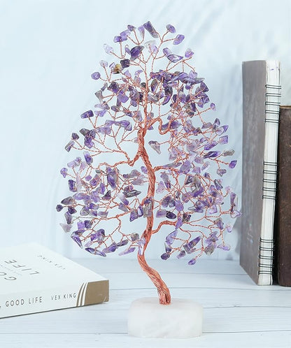 Amethyst Crystal Tree Gemstone Tree of Life Quartz Base Chakra Bonsai Tree for Room, Desk & Office Decor Spiritual Gift Meditation Birthday Gift for Women Mom her Sister Housewarming Gifts Home