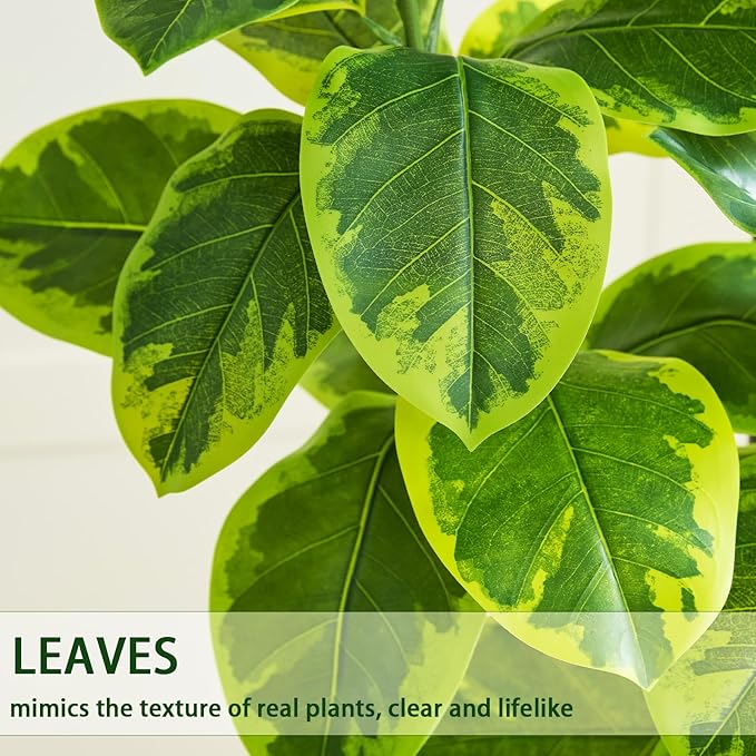 Ficus Tree Artificial Plants Indoor, 6FT Tall Fake Trees in White Pot, Large Potted Silk Floor Plant Artificial Trees, Green Lifelike Faux Ficus Tree for Home Room Office Porch Decor-Yellow