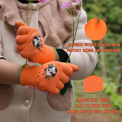 HANDLANDY 2 Pairs Kids Gardening Gloves, Toddler Children Garden Yard Work Outdoor Playing Gloves, Rubber Coating, for Girls Boys Youth (Size XL, Orange)
