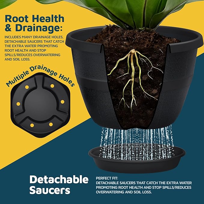 10-Inch Whiskey Barrel Planters Outdoor Pack of 20 - Durable Plastic Plant Pots for Indoor & Outdoor Use with Drainage & Saucer, Lightweight Rustic Barrel Planters for Flowers, Herbs & Small Plants