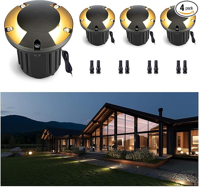 Gardenreet Landscape Well Light - Brass Ip65 Wired Outdoor In-Ground Lighting, Waterproof 12V LED Low Voltage Fixture, Antique Bronze for Lawn Walkway Deck Without MR16 Bulb