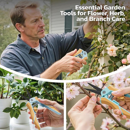 NEXON Garden Pruning Shears 2 Pack, 8" Bypass Hand Pruner & 6.25" Precision Garden Scissors, Professional Garden Clippers for Plants and Flowers