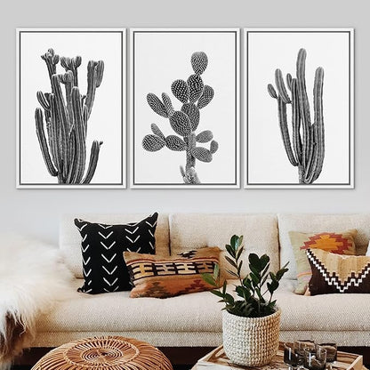Ashbrook Framed Wall Art Print Set Black & White Southwest Desert Cactus Nature Floral Photography Modern Decorative Multicolor Relax/Calm for Living Room, Bedroom, Office - 16"x24"x3 White