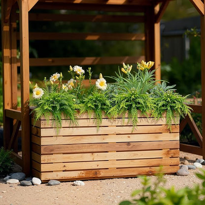 Rectangular Planters for Outdoor Plants, Large Planter Box with Drainage Holes, Metal Balck Palnters for Patio, Garden (38" L x 15" W x 16" H, Walnut Wood Grain)