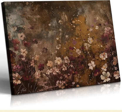 Framed Vintage Wildflower Wall Decor Dark Wildflower Print Country Floral Canvas Painting Nature Botanical Scenery Wall Decor for Farmhouse Living Room or Bedroom 12x16 Inch