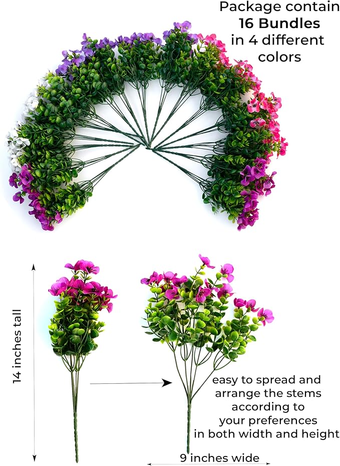 Artificial Pansies Flowers Outdoor Fake Plants - 16 Bundles UV Resistant No Fade Faux Shrubs Plastic Greenery Home Garden Porch Patio Decoration (16, Mixed01)