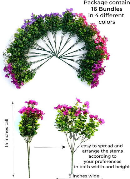 Artificial Pansies Flowers Outdoor Fake Plants - 16 Bundles UV Resistant No Fade Faux Shrubs Plastic Greenery Home Garden Porch Patio Decoration (16, Mixed01)