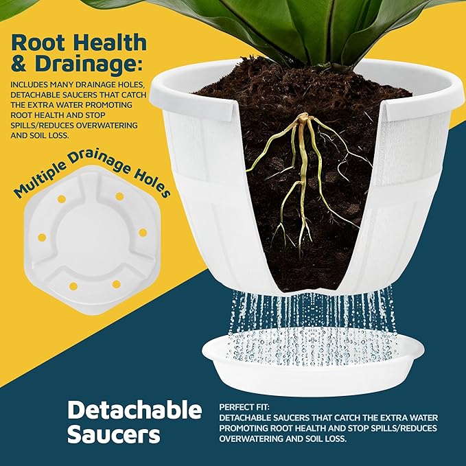 10-Inch Whiskey Barrel Planters Outdoor Pack of 25 - Durable Plastic Plant Pots for Indoor & Outdoor Use with Drainage & Saucer, Lightweight Rustic Barrel Planters for Flowers, Herbs & Small Plants