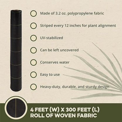Dewitt 8-Pack Sunbelt Weed Barrier Fabric 3.2 oz, 4 x 300 Feet – Heavy-Duty Ground Cover Mat for Greenhouse Floors, Garden Rows, Raised Beds, Yard Gardening, and Outdoor Landscape Protection