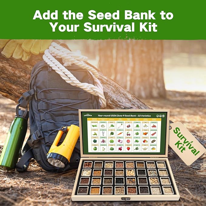 Lush&Dew Year-Round USDA Zone 6 Heirloom Survival Seed Kit, 32 Varieties 30,000+ Seeds for Planting Vegetables Herbs, Gardening Gifts for Women Men, Raised Garden Bed, Greenhouse Indoor Outdoor