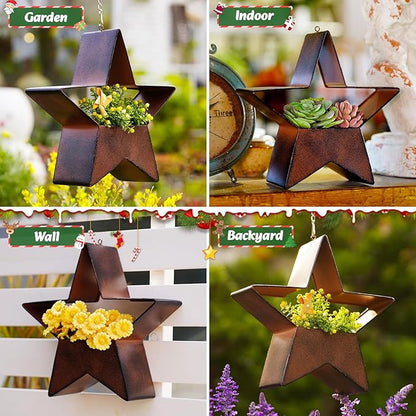 Metal Plant Hangers Indoor and Outdoor: Christmas Birthday Gifts for Women Mom Wife Garden Lovers - Star Shape Hanging Planters Perfect for Window Wall Living Room Office Decor(Rustic)