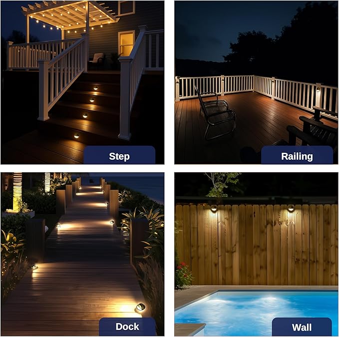 Gardenreet Low Voltage Deck Lights - Landscape Solid Brass Step Lights Outdoor, 12V LED Hardwired Waterproof, Round Bronze Lighting for Fence Wall Stair with 2700K Warm White G4 Bulb 8 Pack