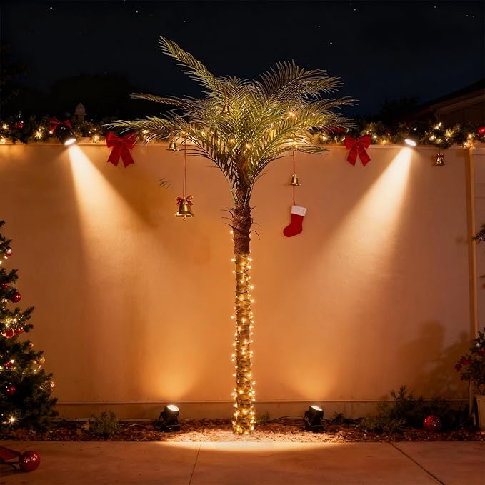 Artificial Phoenix Palm Tree 7ft Tall Outdoor Indoor Decor Fake Plants with 15 Adjustable Leaves, Large Faux Sago Palm Tree for Home Office Living Room Yard Outside Patio Poolside (2, 7ft)
