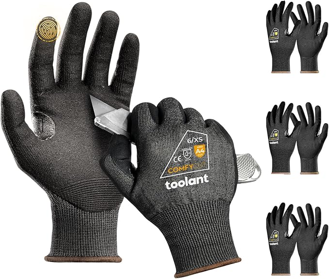 toolant ANSI A4 Cut Resistant Work Gloves without Steel & Fiberglass, Ultra Light Comfort & Proper Fit,for Mechanic,Gardening