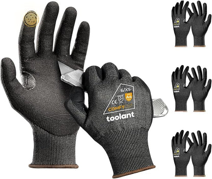 toolant ANSI A4 Cut Resistant Work Gloves without Steel & Fiberglass, Ultra Light Comfort & Proper Fit,for Mechanic,Gardening