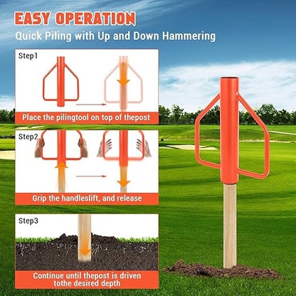 8LB Fence Post Driver with Handles, 3" Diameter t Post Pounder, Heavy Duty Carbon Steel for u Channel, Farm Fencing Wooden Post