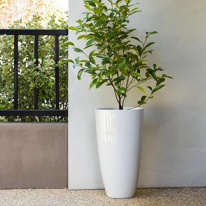 ZMTECH 21 Inch Tall Planters for Outdoor Plants Set of 2 Large Outdoor Planters for Outside Round Plant Pots Plastic Flower Pots with Drainage Holes for Front Porch Patio Garden, White