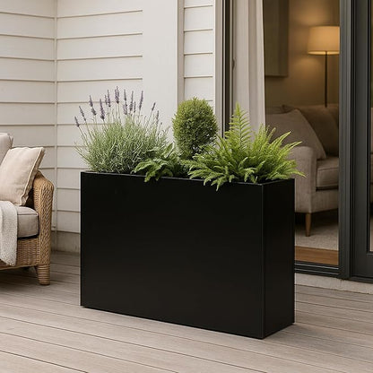 Kozyard 30”Lx12”Wx24”H Metal Planter Box Indoor Outdoor Rectangular Planter All-Weather with Drainage Holes Removable Grow Liner for Plants Flowers Shrubs
