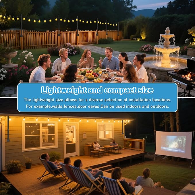 6 Pack 2.8Ft String Light Poles,Light Poles for Outside Lights,Outdoor with Fence Brackets Hanging Lights,Metal Stand Deck Patio Backyard