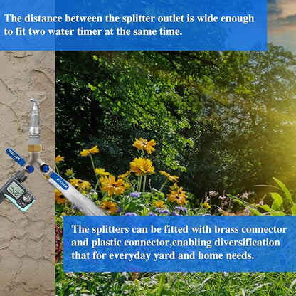Brass Garden Hose Splitter, Garden Hose Splitter 2 Way Heavy Duty, With 2 304 Stainless Steel Extension Handles, 2-Way Y-Valve 3/4” GHT Threads (Increase Flow Style)