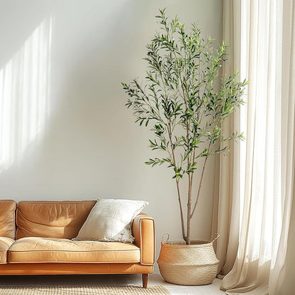 8FT Artificial Olive Tree Tall Faux Silk Plant Tall Faux Olive Tree with Natural Wood Trunk & Lifelike Fruits Fake Potted Tree or Home Office Decor