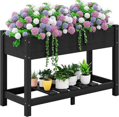 SERWALL Raised Garden Bed with Legs, 43"×17"×30" Large HDPE Elevated Planter Box for Vegetables Flower Herb Patio, All Weather Use-Black