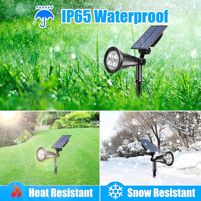 T-SUN Solar Spotlights Outdoor, 2 Pack White LED Landscape Lights, Waterproof Solar Powered Light with Auto On/Off, Adjustable Wall Lights for Yard, Garden, Patio, Driveway, Pool