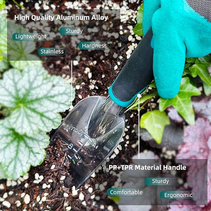 Garden Tool Set, Garden Trowel and Rake, Heavy Duty 3 Piece Gardening Tools, Non-Slip Rubber Grip, Outdoor Hand Tools, Essential Tool Set for Gardening Gifts for Mother Father Men Women Gardeners