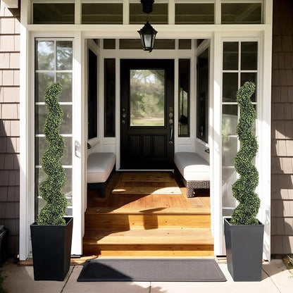 THE BLOOM TIMES 5ft Tall Spiral Topiary Trees Artificial Outdoor Set of 2, UV Resistant Large Faux Evergreen Fake Boxwood Plants for Front Porch Outside Planter Entryway Entrance Decor 5 Foot