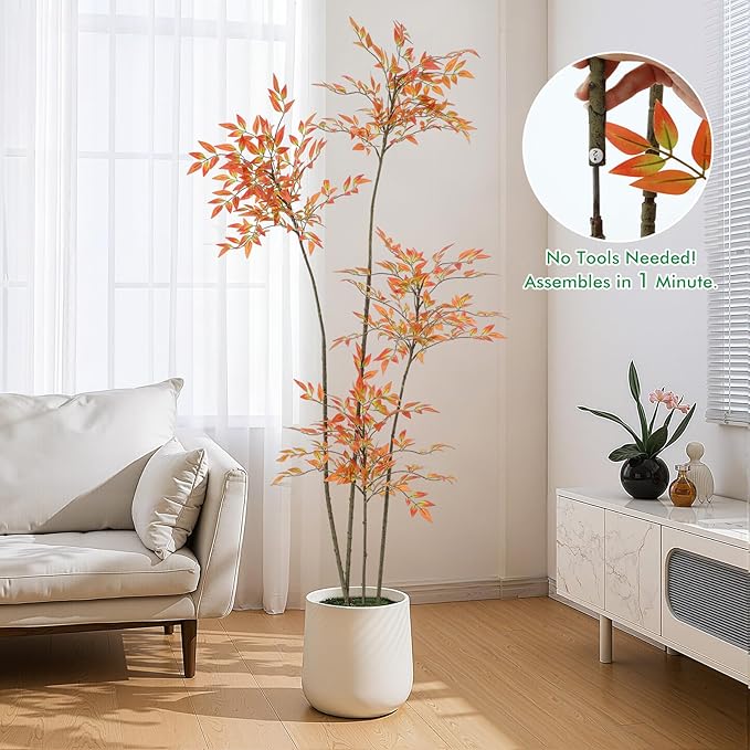 Giegxin 6ft Faux Bamboo Tree Indoor Artificial Nandina Tree Realistic Large Fake Plants Potted Planter Tall Foliage Floor Plant for Home Office Corner Room Decor Greenery Housewarming Gift (Red)