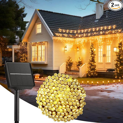 Solar String Lights Outdoor, 39FT 100LED Solar Powered Lights IP65 Waterproof with 8 Lighting Modes for Party Garden Yard Home Holiday Tree Decoration Lighting, Warm White
