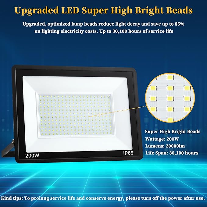 ADYENA LED Flood Light Outdoor Plug in,Super Bright Security Lights,IP66 Waterproof 6000K Daylight White Stadium Lights,Floodlights for Garage,Yard,Garden,Playground