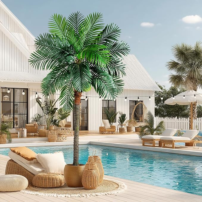 Artificial Phoenix Palm Tree 9.1ft Tall - Fake Large Tropical Tree with Adjustable Leaves, Realistic Faux Sago Palm for Indoor Outdoor Decor, Patio, Poolside, Yard, Living Room, Office
