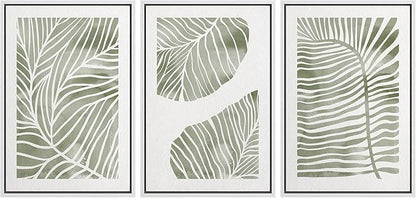Ashbrook Framed Canvas Print Wall Art Set Abstract Jungle Green Pastel Plants Nature Wilderness Illustrations Modern Art Rustic Chic Colorful for Living Room, Bedroom, Office - 16"x24"x3 White