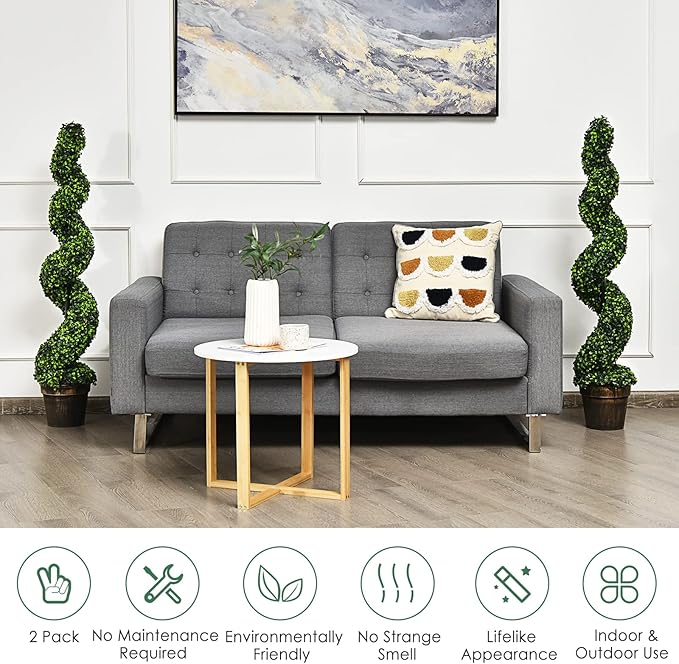 Goplus 4FT Artificial Spiral Boxwood Topiary Tree, 2 Pack Greenery Large Faux Plant in Cement-Filled Plastic Pot, Tall Fake Plant for Indoor Outdoor Home Front Porch Decor