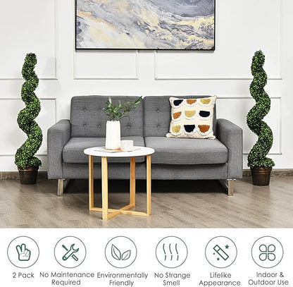 Goplus 4FT Artificial Spiral Boxwood Topiary Tree, 2 Pack Greenery Large Faux Plant in Cement-Filled Plastic Pot, Tall Fake Plant for Indoor Outdoor Home Front Porch Decor