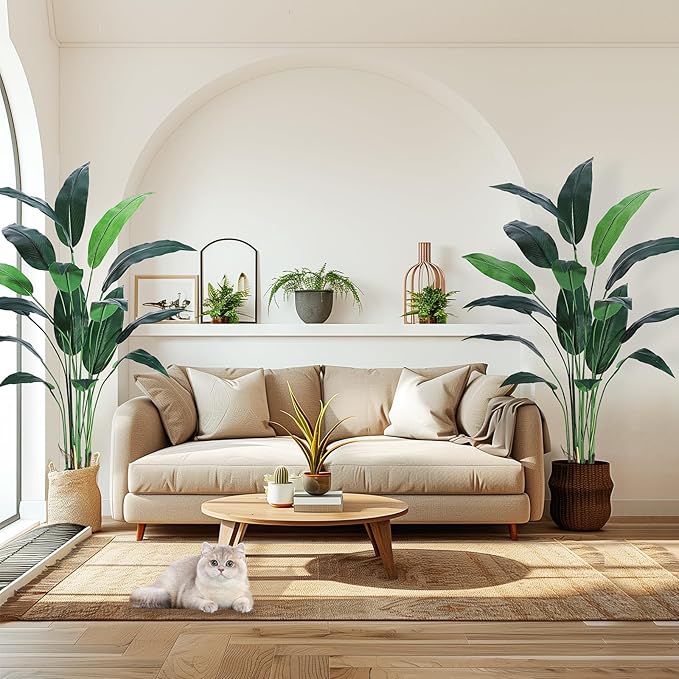 6ft Artificial Bird of Paradise Plant, Tall Faux Plants with 17 Trunks Faux Leaves, Artificial Plants Indoor Outdoor with Black Nursery Pot for Home Decor Office Living Room 2 Pack
