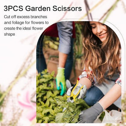 Pruning Shears Gardening Scissors Tools: 3pcs Outdoors&Indoor Garden Clippers, Rose Snips, Plant Clippers, Wood Pruner, Gardener Work Accessories for Flower Arrangement, Yard Landscaping (Yellow)