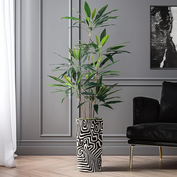 SIGNWIN Artificial Tree in Modern Geometric Pattern Planter, Fake Dracaena Tree Silk Tree for Indoor and Outdoor Home Decoration - 66" Overall Tall (Plant Pot Plus Tree)