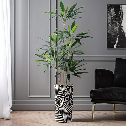 SIGNWIN Artificial Tree in Modern Geometric Pattern Planter, Fake Dracaena Tree Silk Tree for Indoor and Outdoor Home Decoration - 66" Overall Tall (Plant Pot Plus Tree)