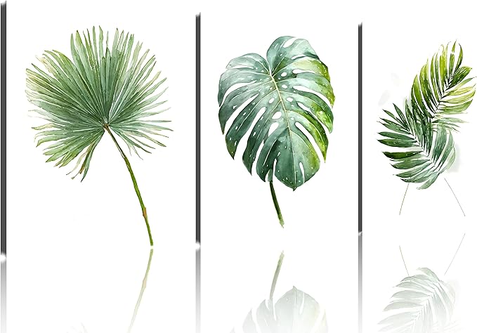 TutuBeer 3 Panels Botanical Plant Wall Art Green Plant Picture Neutral Botanical Wall Prints Aesthetic Leaf Picture for Living Room Kitchen Hallway Bedroom Ready to Hang Each Panel 12"X16"