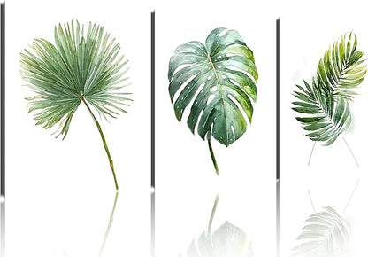 TutuBeer 3 Panels Botanical Plant Wall Art Green Plant Picture Neutral Botanical Wall Prints Aesthetic Leaf Picture for Living Room Kitchen Hallway Bedroom Ready to Hang Each Panel 12"X16"