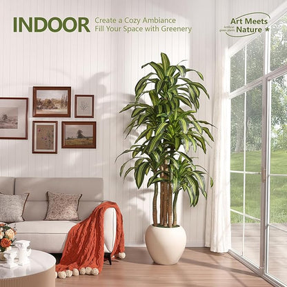 Artificial Dracaena Tree Indoor - 8FT UV Resistant Fake Outdoor Plants with Planter- Tall Faux Tree for Front Porch, Patio, Garden, Wedding, Home, Living Room Decor, VN151
