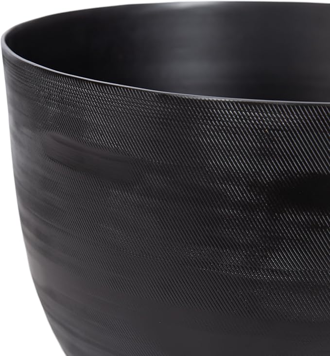 Kate and Laurel Navara Modern Two-Piece Round Metal Planter Set; 2 Piece Set; Black; Planters for Indoor Plants with Engraved Texture and Size for Large Plants